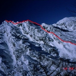 剣岳八ツ峰IV稜全景（写真中のピークは八ツ峰I峰）
